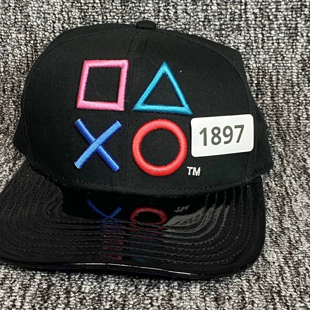 PlayStation Button Logo Snapback Hat Bioworld Patent Brim Blue Bottom Gamer Cap